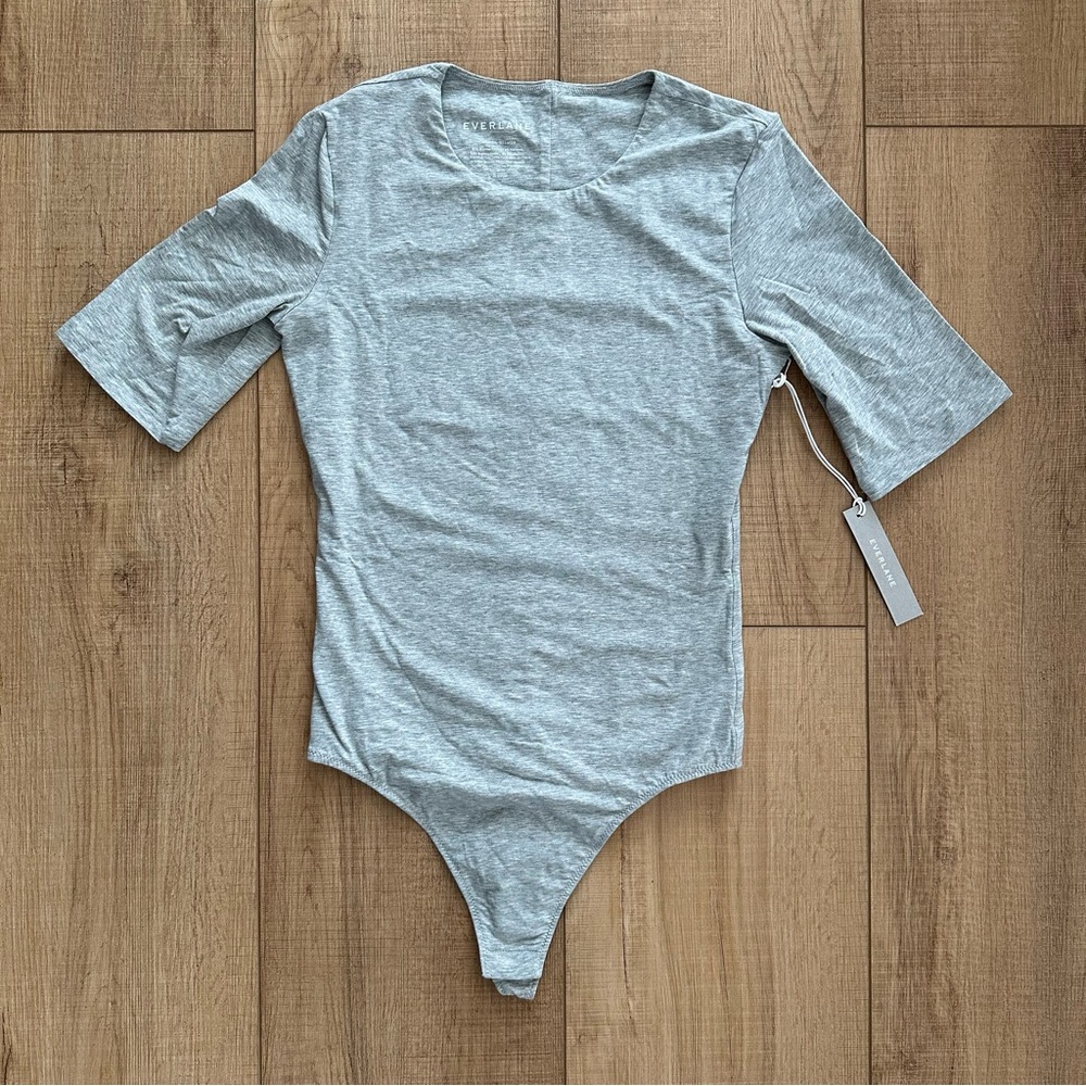 NWT Everlane Grey Short Sleeve Crew Neck Thong Bodysuit